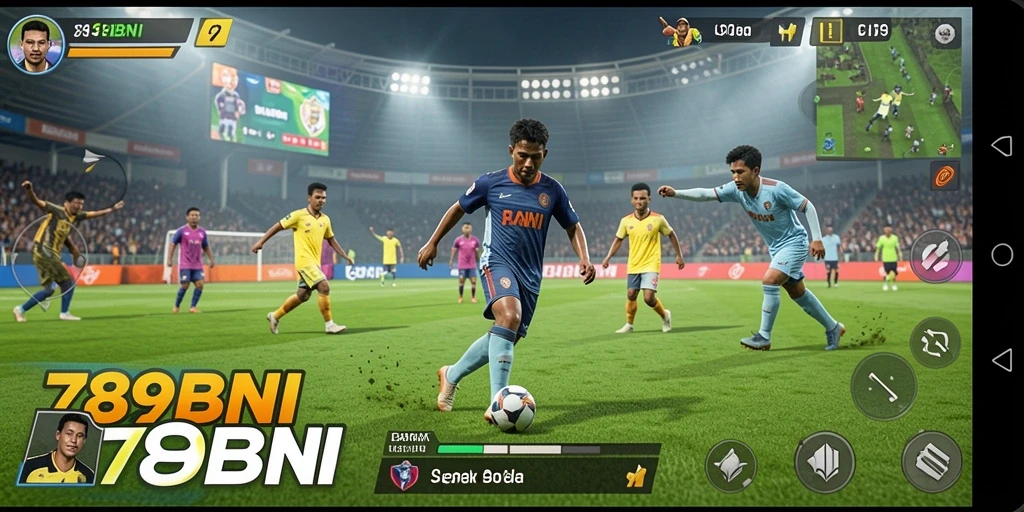 Screenshot permainan 789BNI menampilkan aksi seru di lapangan sepak bola.