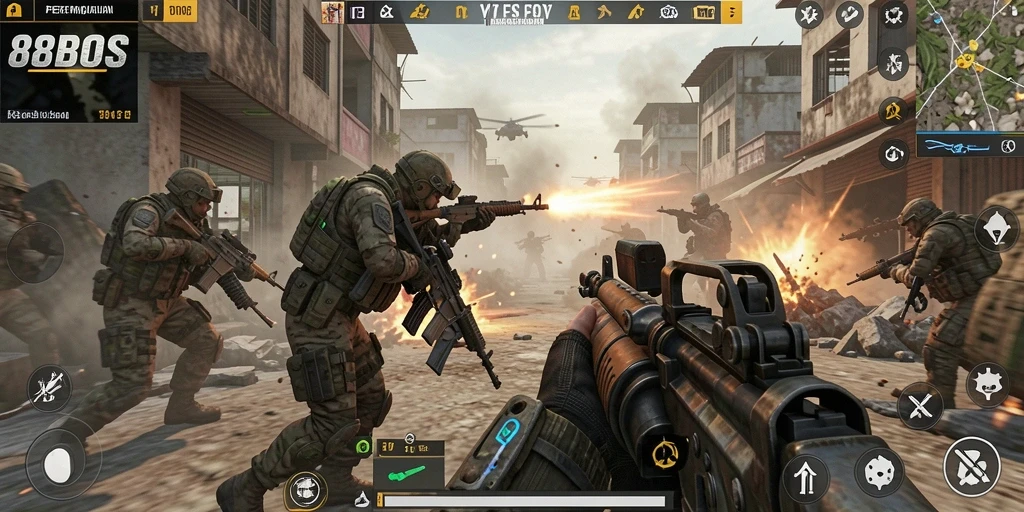 Screenshot utama 88BOS menampilkan aksi FPS yang mendebarkan.