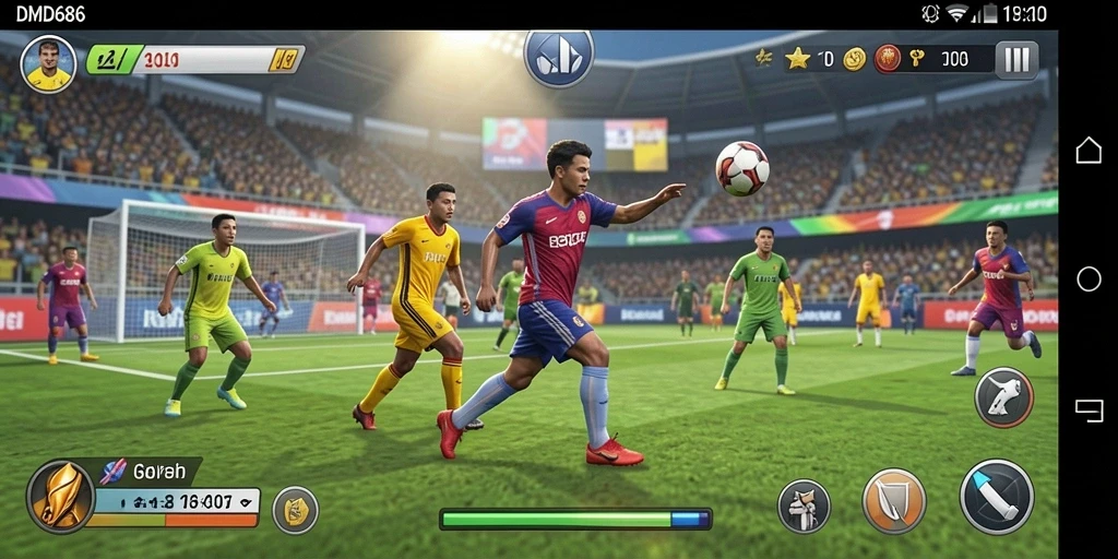 Screenshot DMD686 menunjukkan aksi seru dalam permainan olahraga.