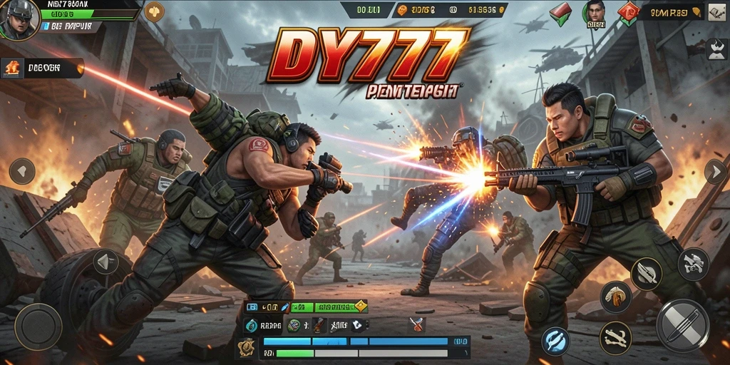 Screenshot DY777 menampilkan pertarungan karakter dengan efek visual yang memukau.