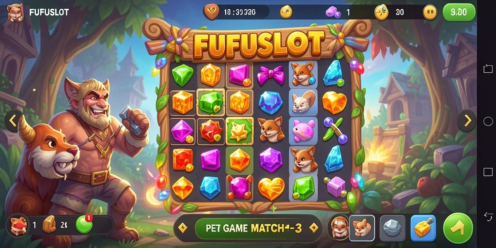 Tampilan gameplay FUFUSLOT yang penuh warna dan menawan.