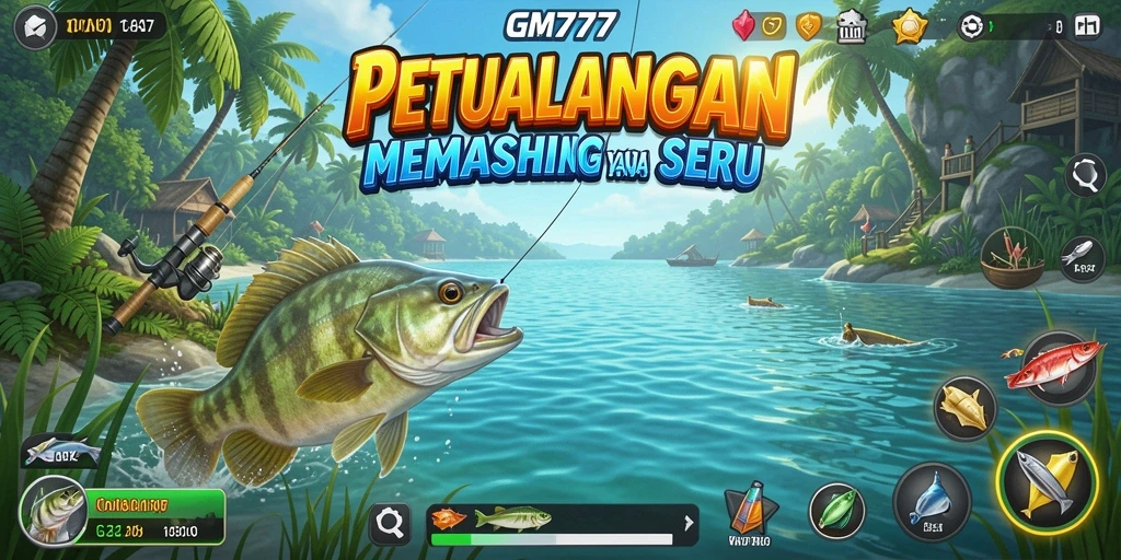 Screenshot utama GM777 menunjukkan aksi memancing yang seru.