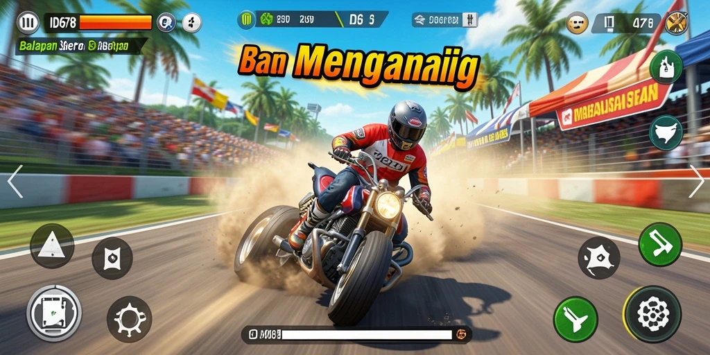 Tampilan gameplay menegangkan saat balapan di lintasan yang penuh tantangan.