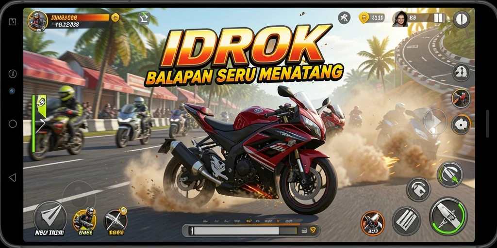 Gameplay seru balapan motor di IDROK yang menegangkan.