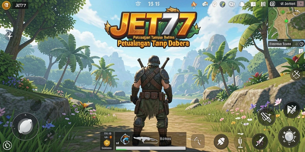 Tangkapan layar menunjukkan petualangan seru di dunia terbuka JET77.