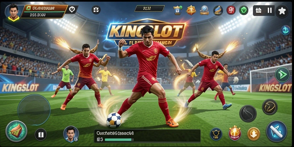 Tangkapan layar gameplay KINGSLOT yang menunjukkan aksi olahraga yang mendebarkan.