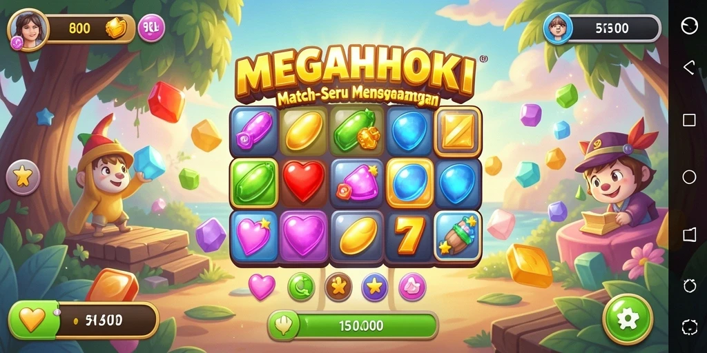 Tampilan gameplay MEGAHOKI yang penuh warna dan seru.