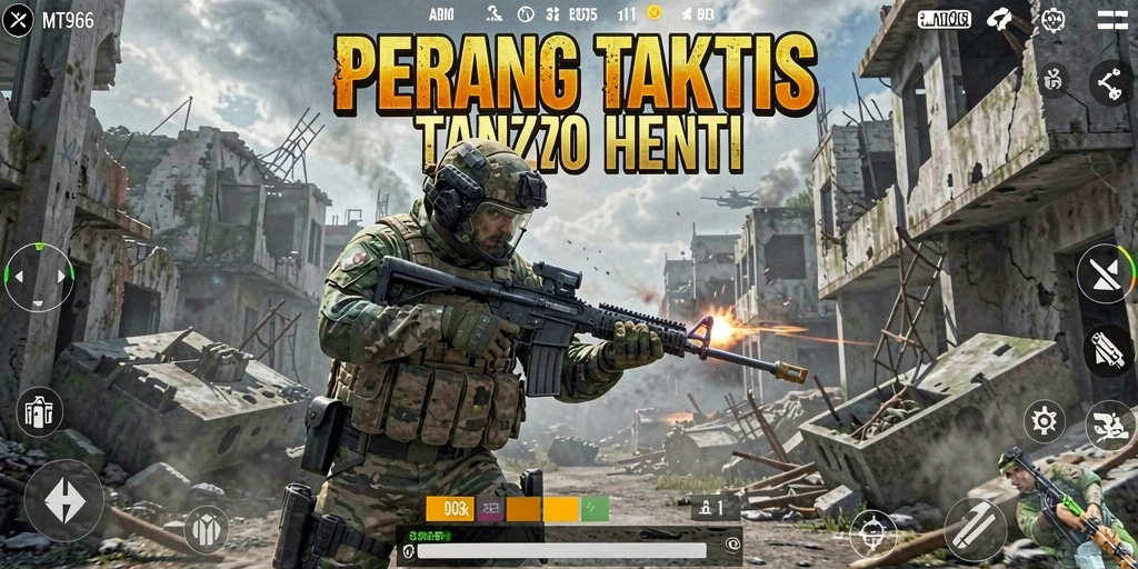 Screenshot dari gameplay seru MT966 menampilkan aksi tembak-menembak.