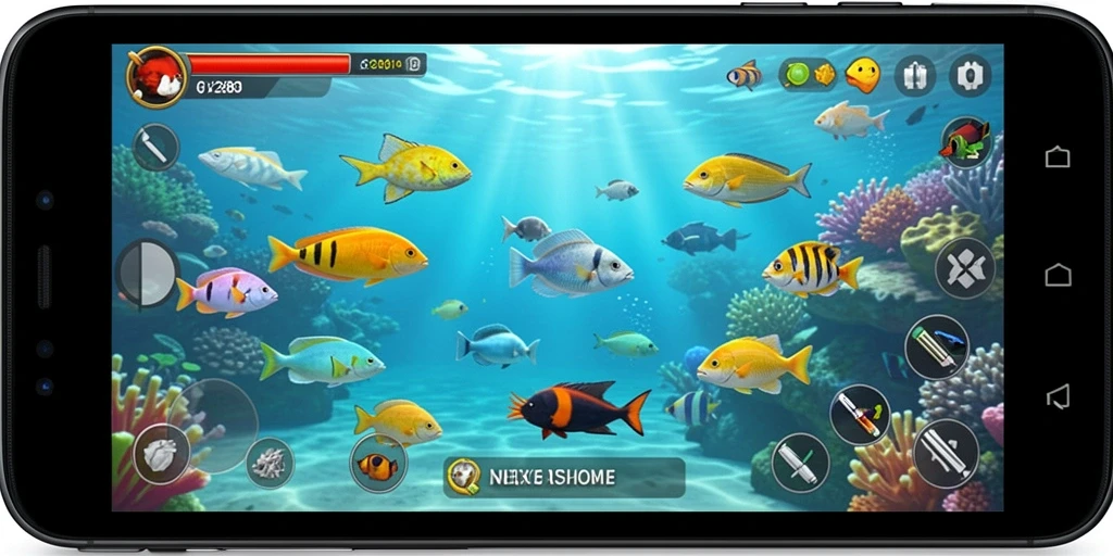 Tampilan gameplay seru dalam NEX288 saat berburu ikan.