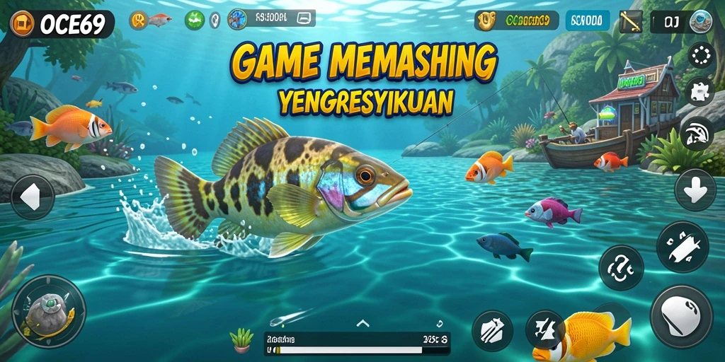 Tampilan gameplay OCE69 yang menampilkan aksi memancing yang seru.