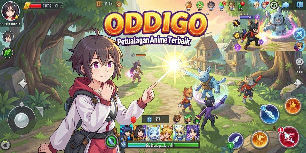 Tampilan gameplay ODDIGO yang memukau dan penuh warna.