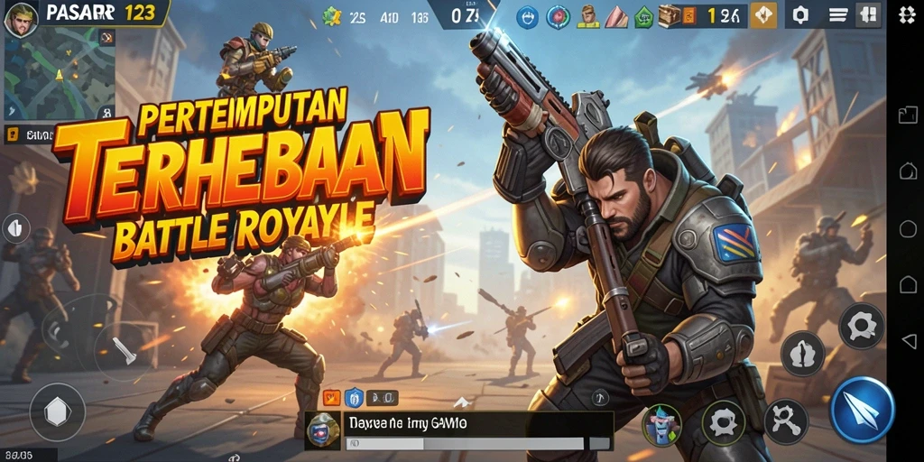 Screenshot utama dari gameplay seru PASAR123 dalam pertempuran Battle Royale.