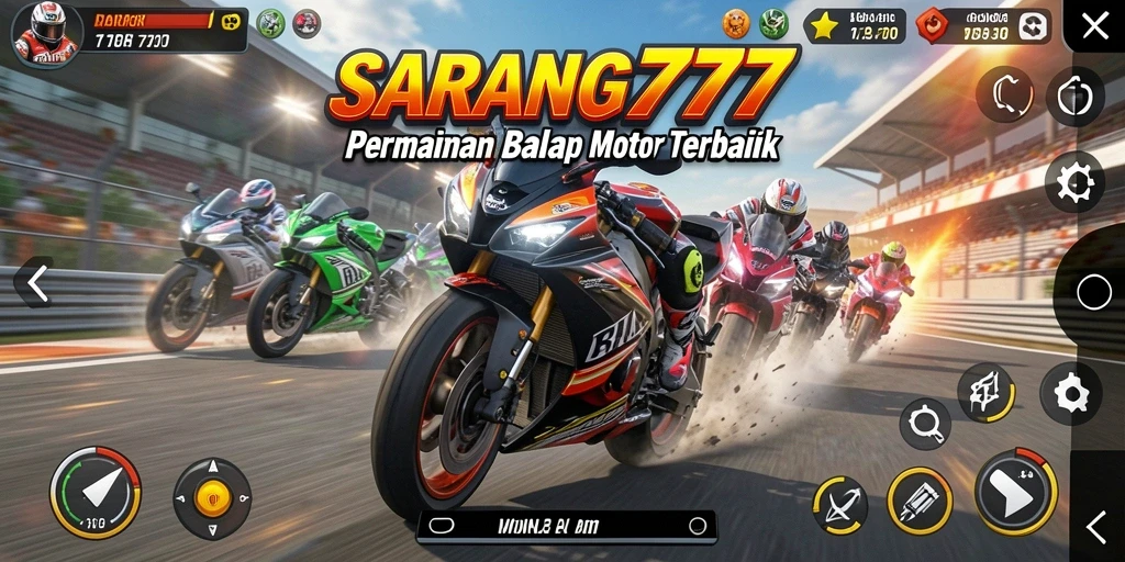 Tampilan gameplay SARANG777 yang menegangkan dalam balapan motor.