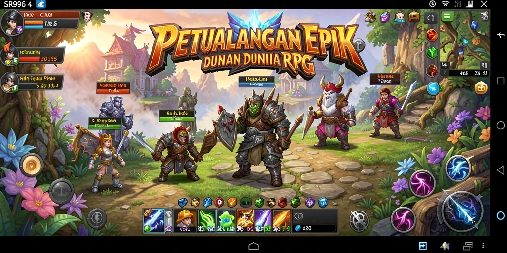 Screenshot SR996 menampilkan aksi seru dalam pertempuran RPG.