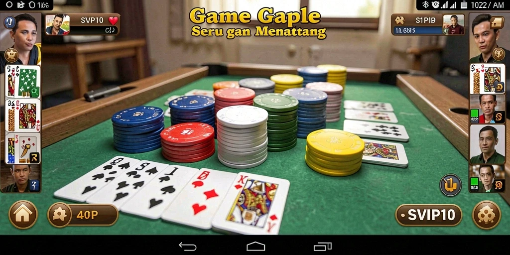 Screenshot gameplay SVIP10 menampilkan serunya bermain Gaple bersama teman.