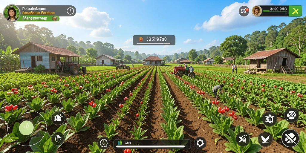 Screenshot utama V07 menampilkan gameplay pertanian yang menarik.