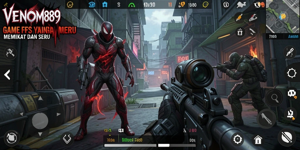 Screenshot gameplay VENOM889 menampilkan aksi tembak menembak yang seru.