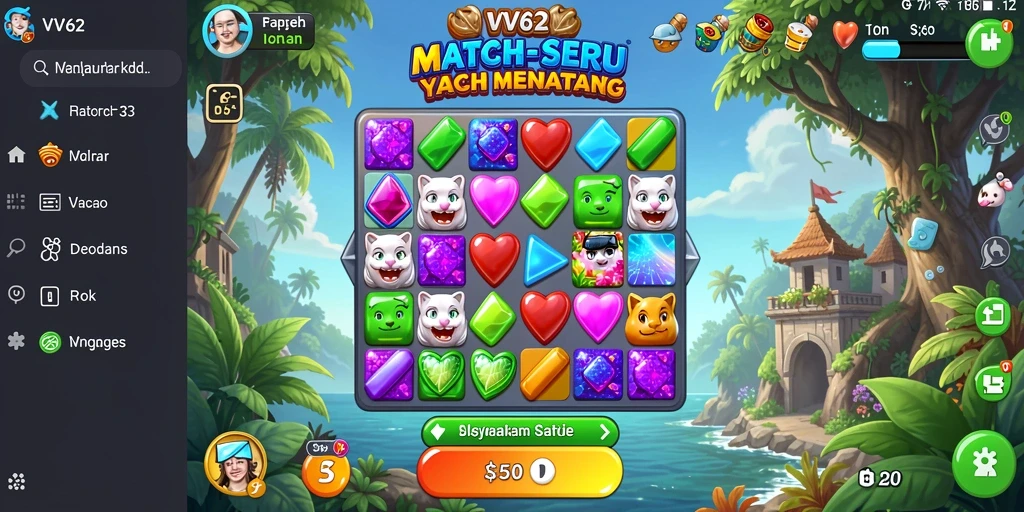 Tampilan screenshot game VV62 menunjukkan gameplay seru Match-3.